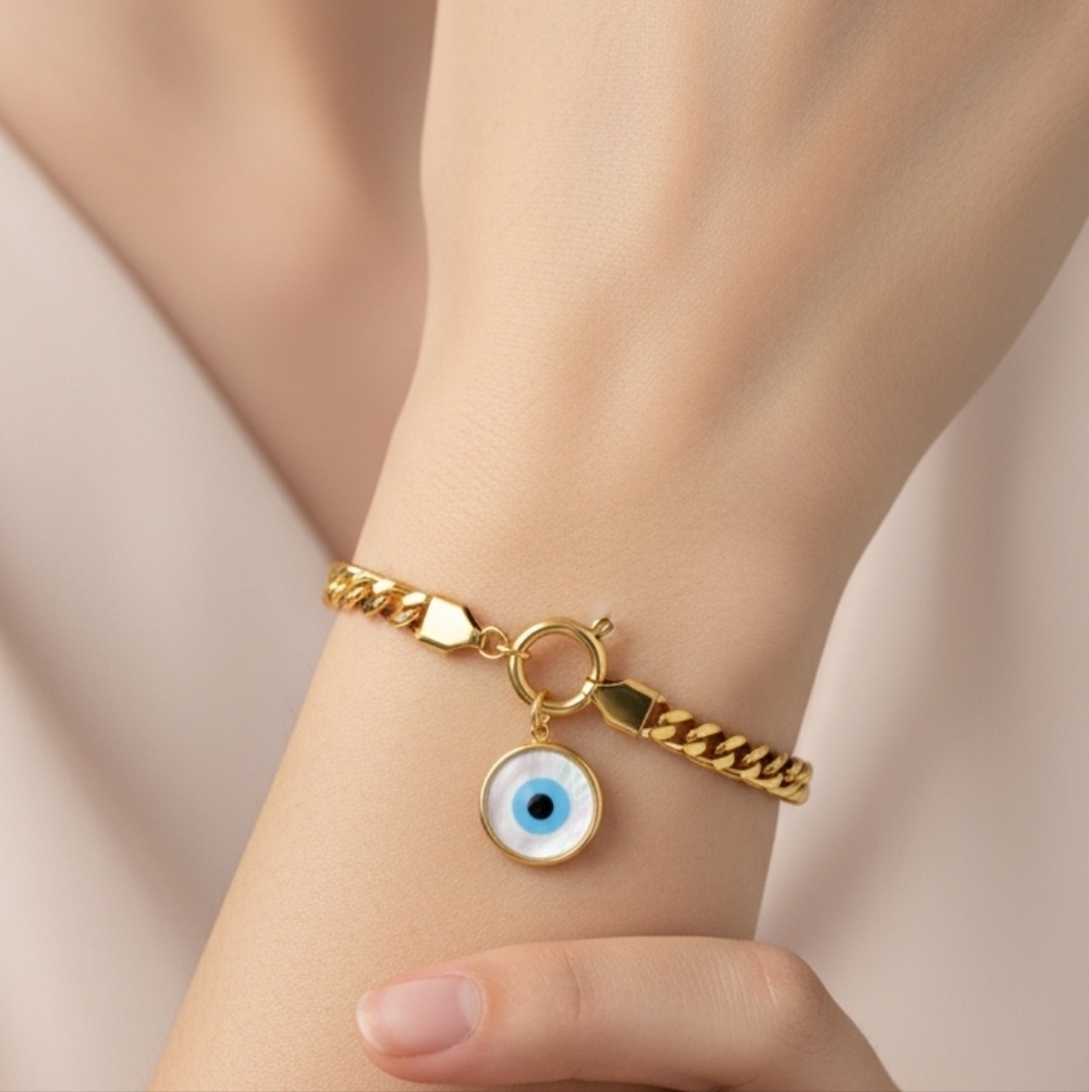 18k Gold Plated Evil Eye Chain Bracelet New